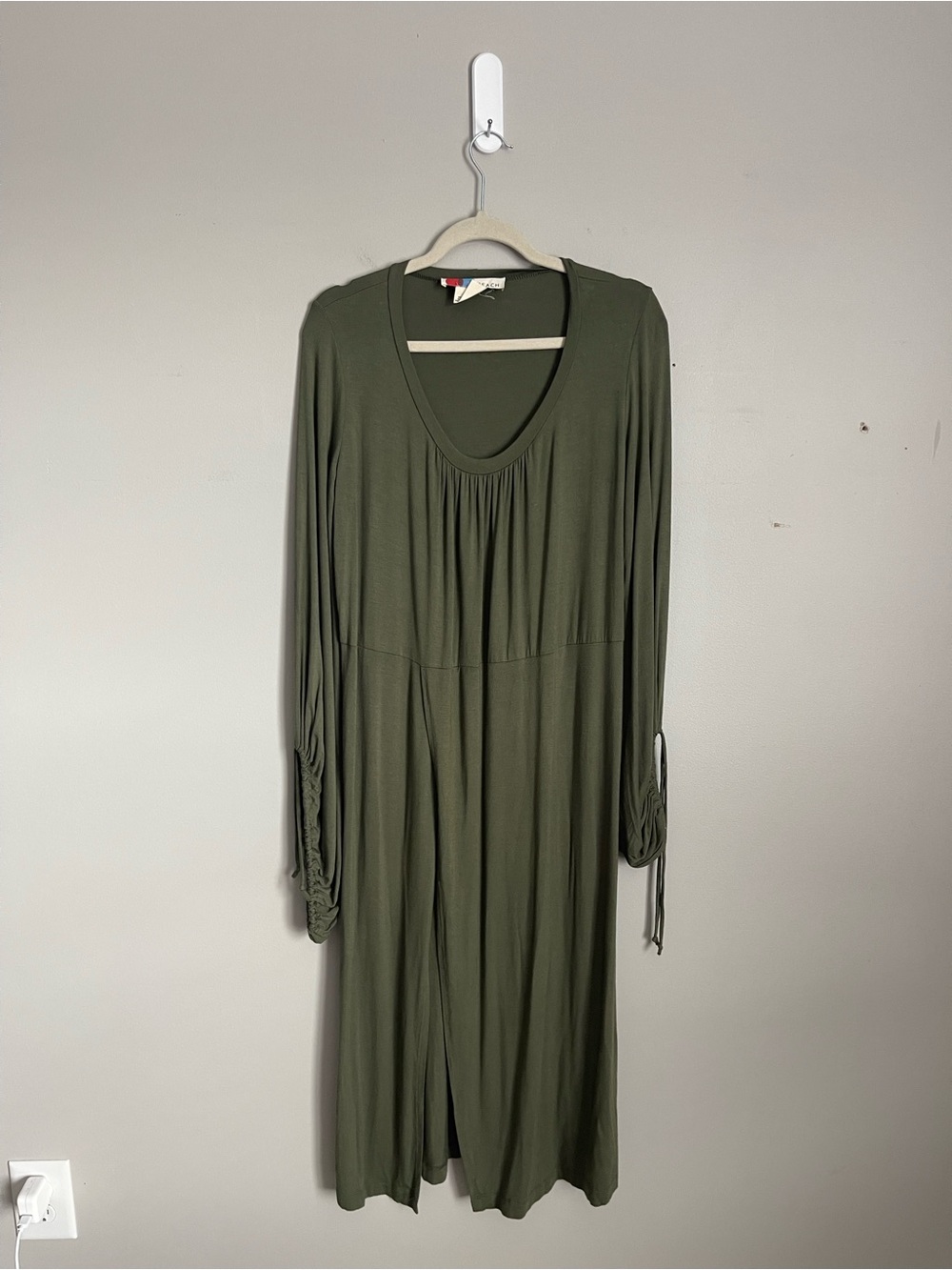 FP BEACH Olive Green Long Sleeve Scoop Neck Maxi Dress Sz S